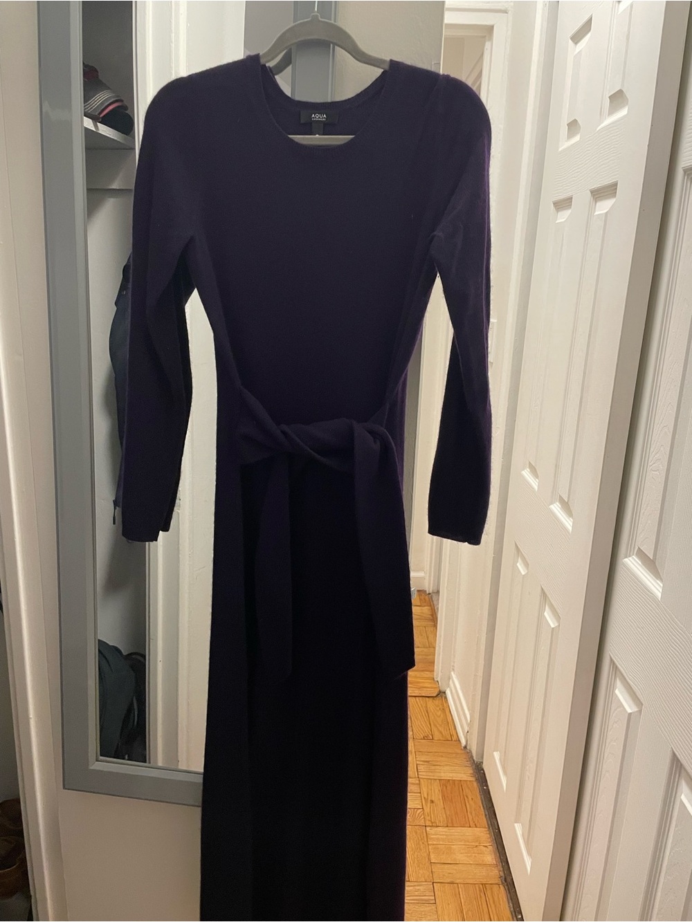 Aqua Cashmere Long-Sleeve Knit Maxi Dress in Deep Purple